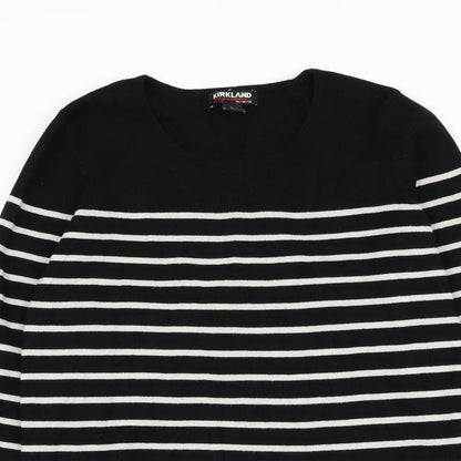 Kirkland Signature Womens Black Round Neck Striped Viscose Pullover Jumper Size L