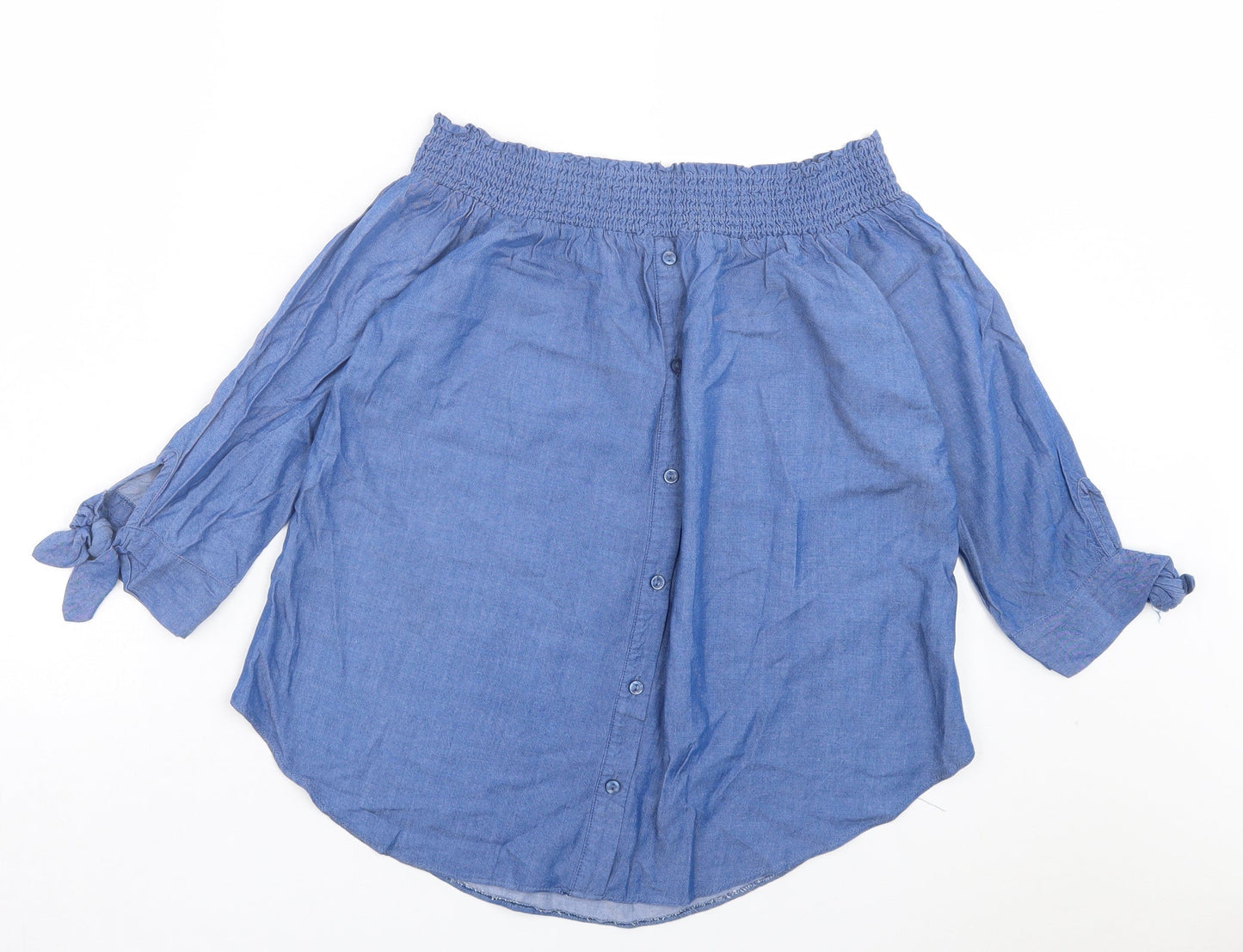 Miss Selfridge Womens Blue Lyocell Basic Blouse Size 12 Boat Neck