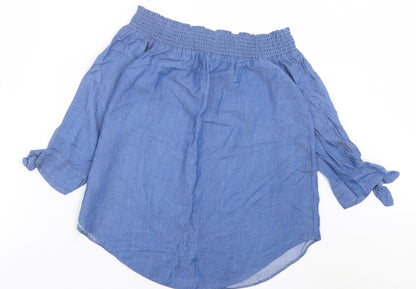 Miss Selfridge Womens Blue Lyocell Basic Blouse Size 12 Boat Neck