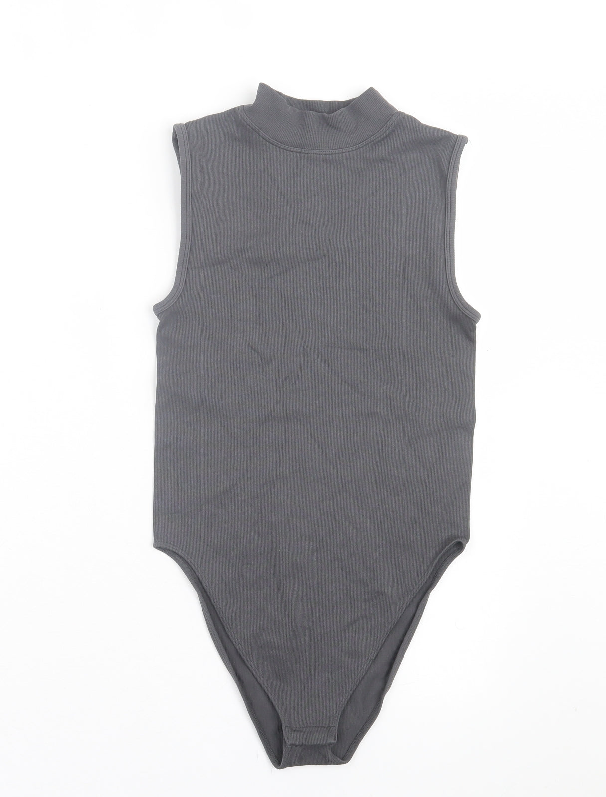 Primark Womens Grey Nylon Bodysuit One-Piece Size S Snap - Ribbed Fabric