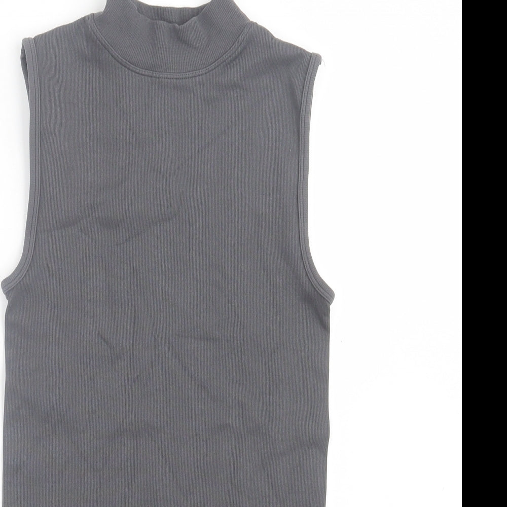 Primark Womens Grey Nylon Bodysuit One-Piece Size S Snap - Ribbed Fabric