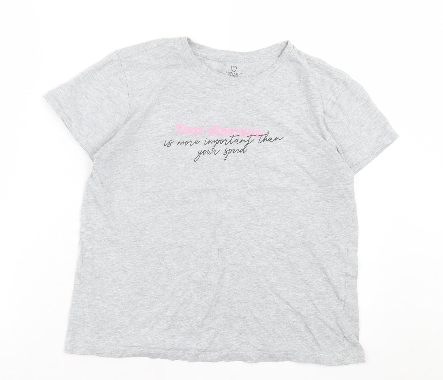 Primark Womens Grey Cotton Basic T-Shirt Size S Crew Neck - Your Direction.... Is more important than your speed.
