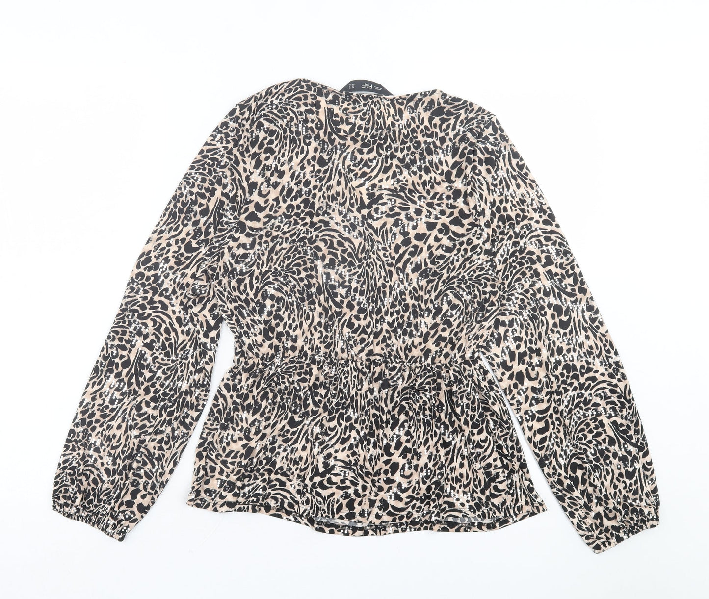 F&F Womens Brown Animal Print Polyester Basic Blouse Size 10 Round Neck - Leopard Print