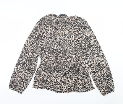 F&F Womens Brown Animal Print Polyester Basic Blouse Size 10 Round Neck - Leopard Print