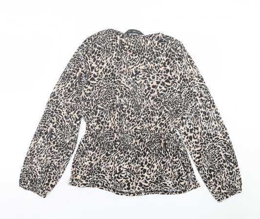 F&F Womens Brown Animal Print Polyester Basic Blouse Size 10 Round Neck - Leopard Print