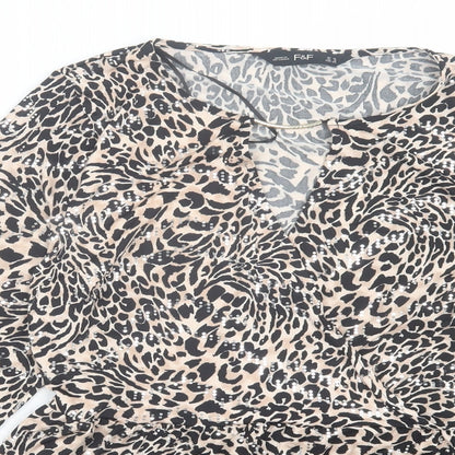 F&F Womens Brown Animal Print Polyester Basic Blouse Size 10 Round Neck - Leopard Print