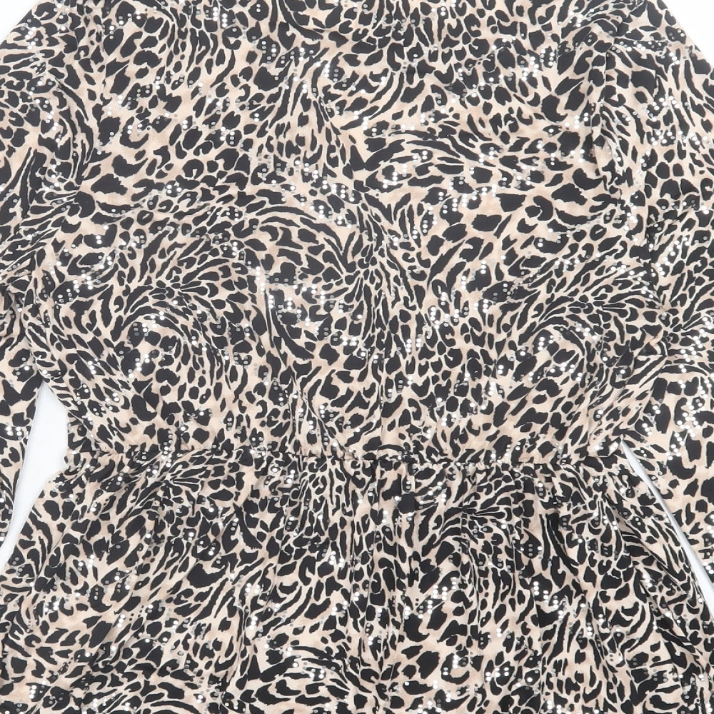 F&F Womens Brown Animal Print Polyester Basic Blouse Size 10 Round Neck - Leopard Print