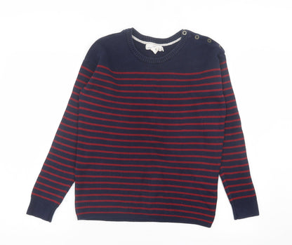 H&M Mens Blue Crew Neck Striped Cotton Pullover Jumper Size S