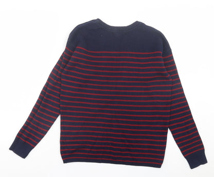 H&M Mens Blue Crew Neck Striped Cotton Pullover Jumper Size S