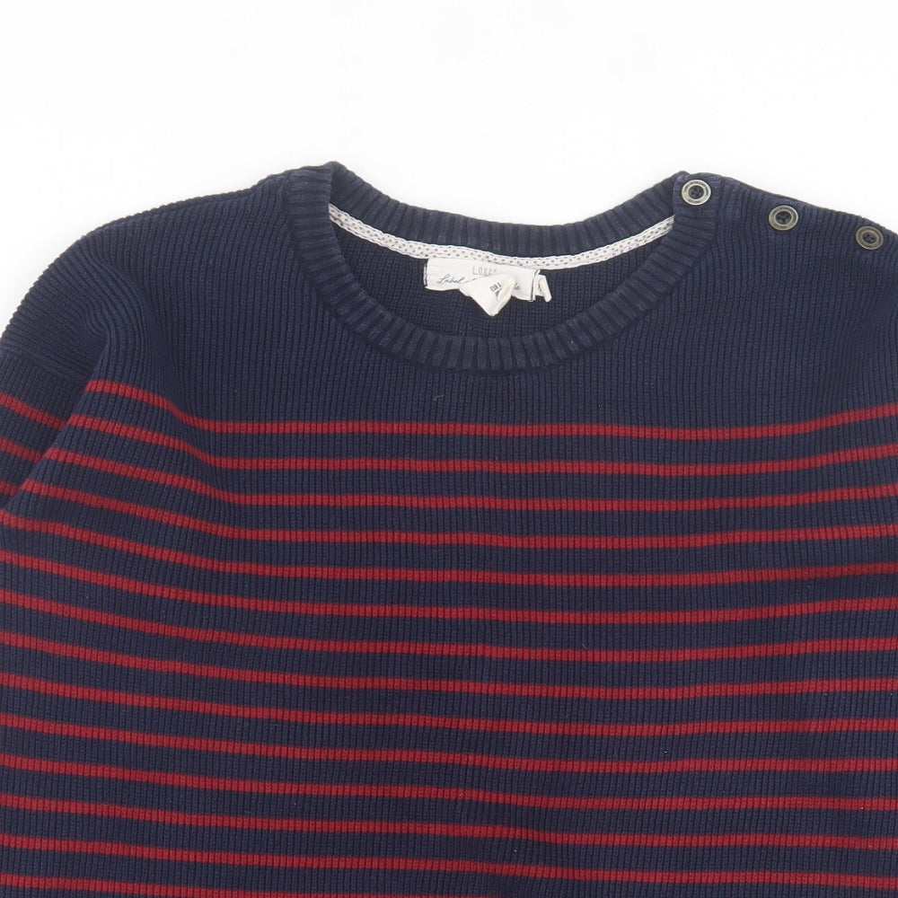 H&M Mens Blue Crew Neck Striped Cotton Pullover Jumper Size S