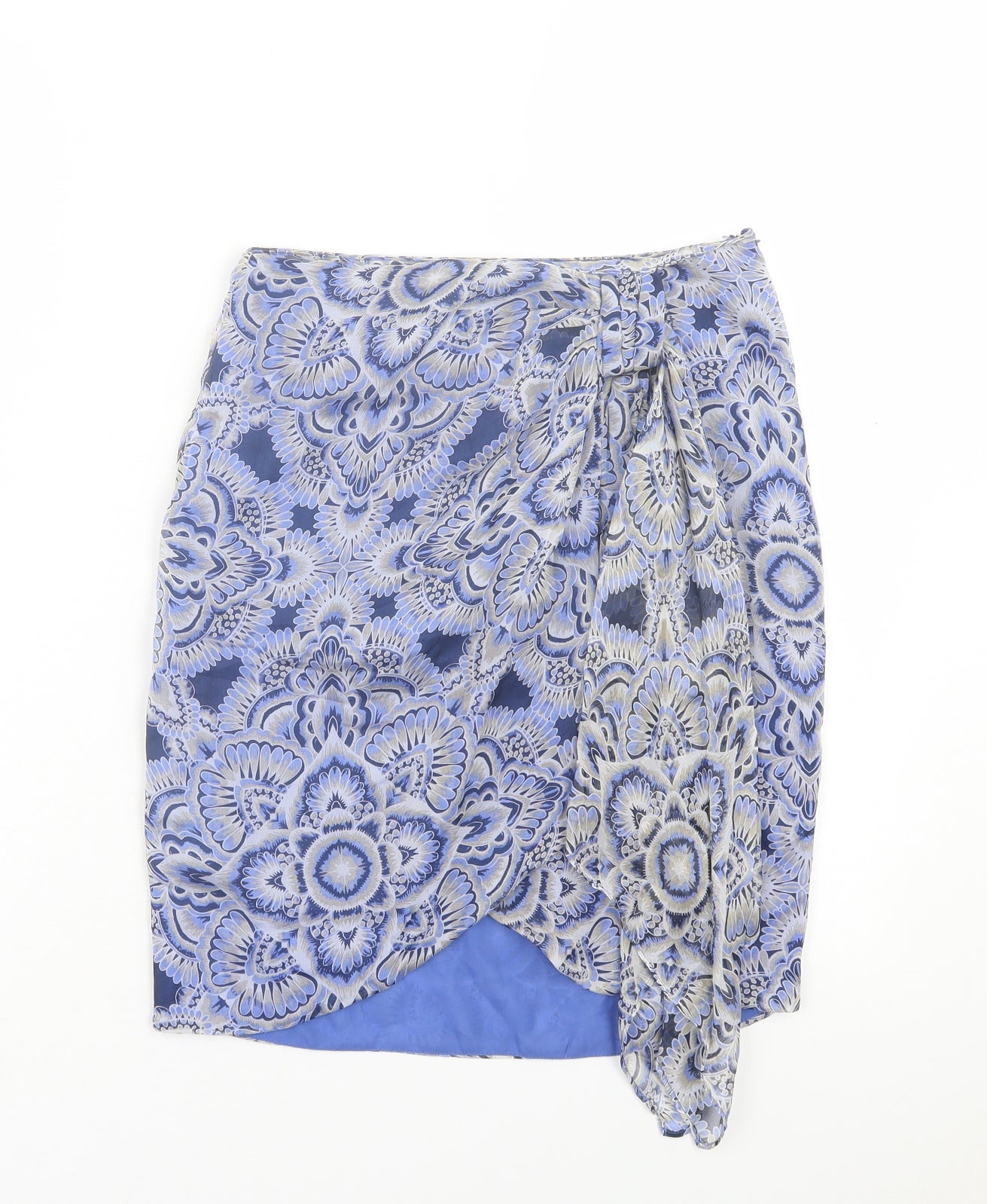 Mango Womens Blue Paisley Polyester A-Line Skirt Size 6 Zip - Tie Front