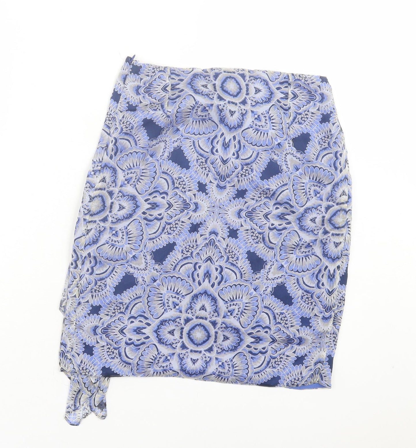 Mango Womens Blue Paisley Polyester A-Line Skirt Size 6 Zip - Tie Front