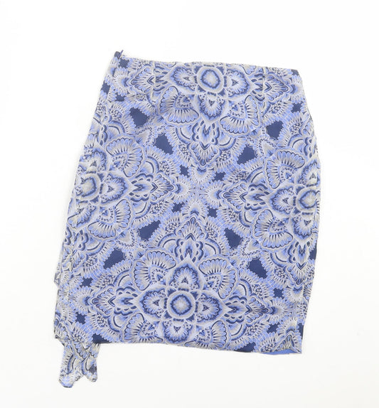 Mango Womens Blue Paisley Polyester A-Line Skirt Size 6 Zip - Tie Front