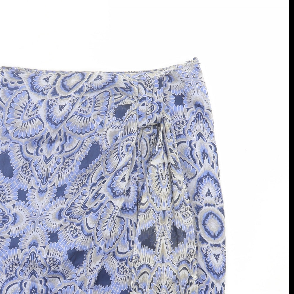 Mango Womens Blue Paisley Polyester A-Line Skirt Size 6 Zip - Tie Front