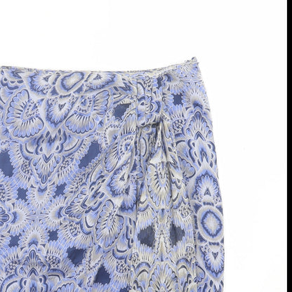 Mango Womens Blue Paisley Polyester A-Line Skirt Size 6 Zip - Tie Front