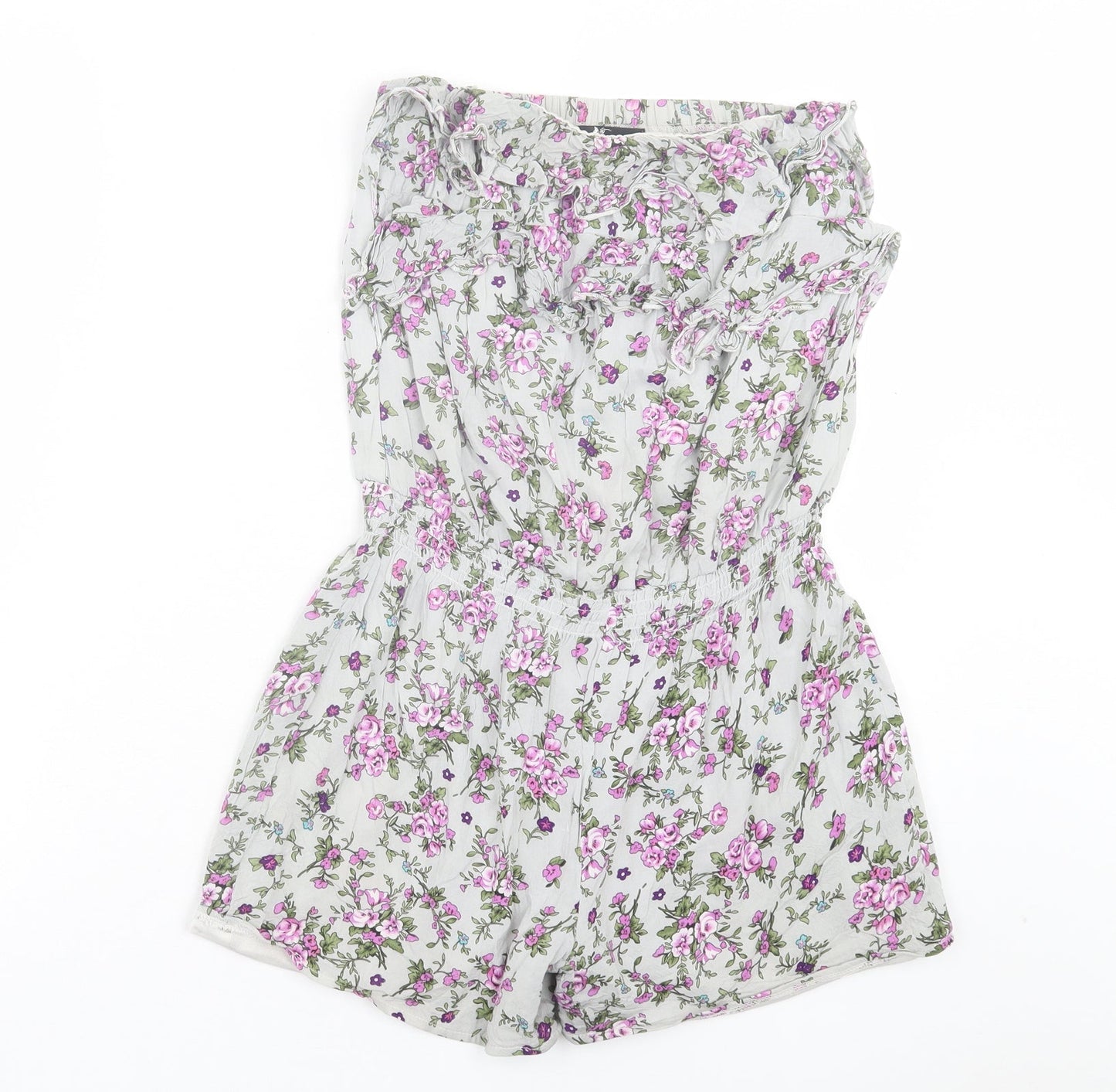Cutie Womens Green Floral Cotton Playsuit One-Piece Size S Pullover - Frill Detail