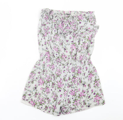 Cutie Womens Green Floral Cotton Playsuit One-Piece Size S Pullover - Frill Detail