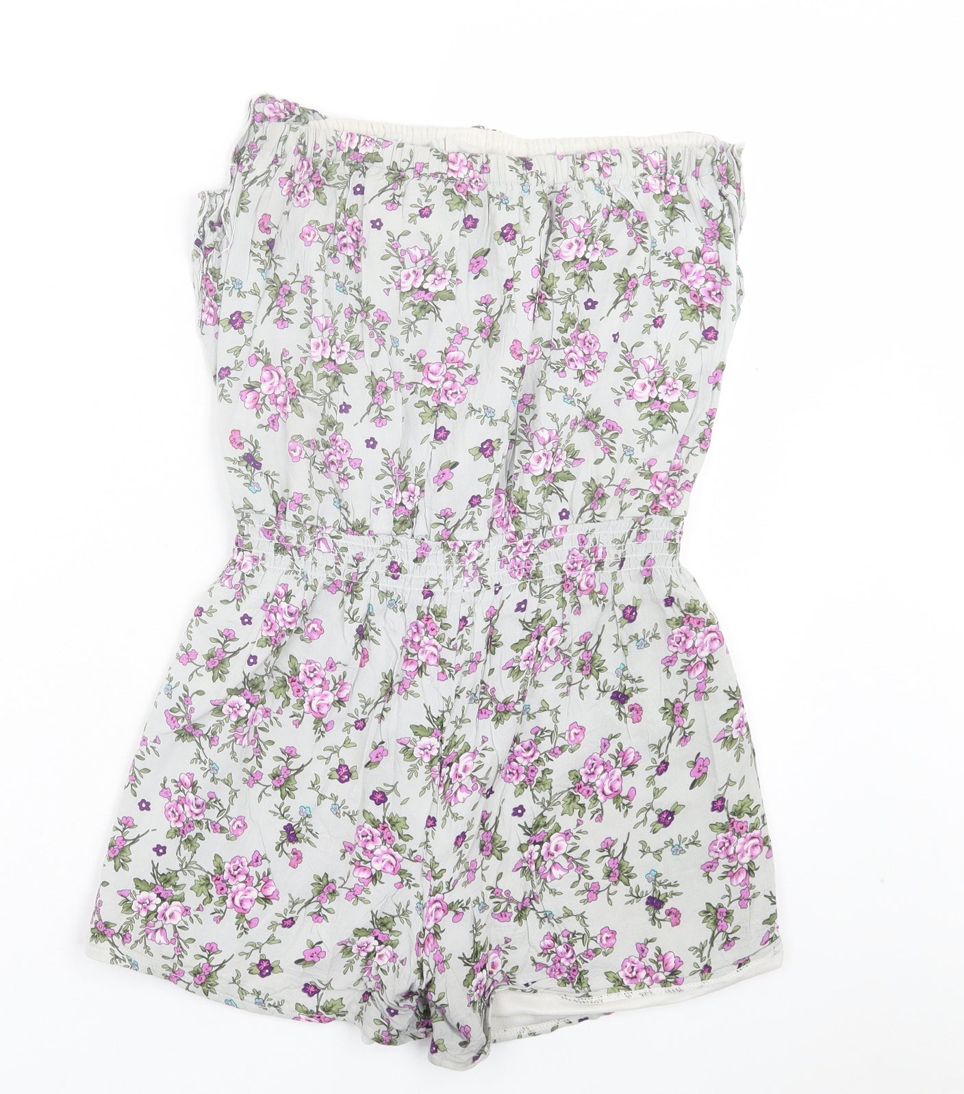Cutie Womens Green Floral Cotton Playsuit One-Piece Size S Pullover - Frill Detail