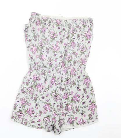 Cutie Womens Green Floral Cotton Playsuit One-Piece Size S Pullover - Frill Detail