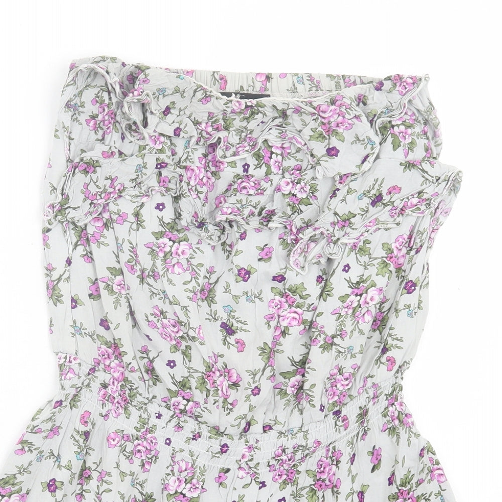 Cutie Womens Green Floral Cotton Playsuit One-Piece Size S Pullover - Frill Detail
