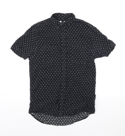 Topman Mens Black Geometric Cotton Button-Up Size XS Collared Button