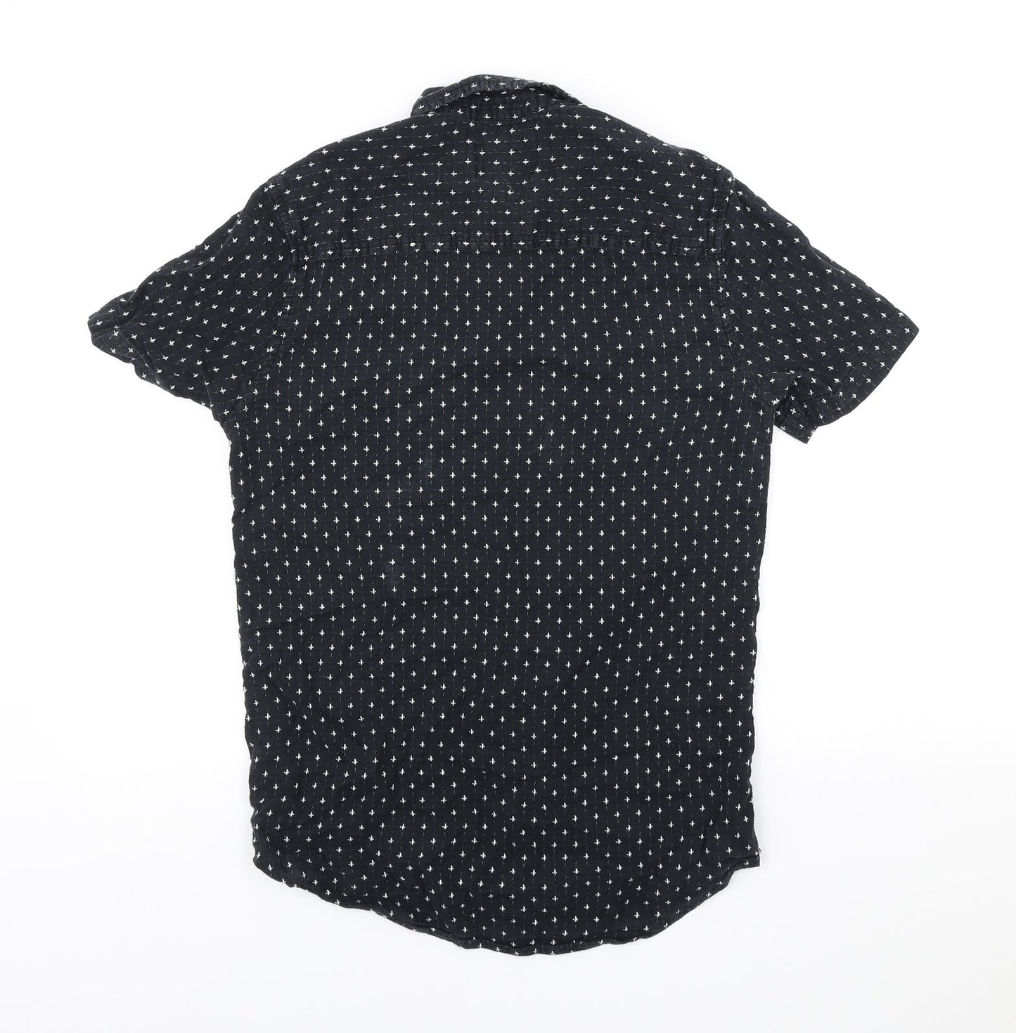 Topman Mens Black Geometric Cotton Button-Up Size XS Collared Button