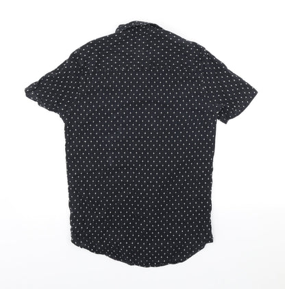 Topman Mens Black Geometric Cotton Button-Up Size XS Collared Button