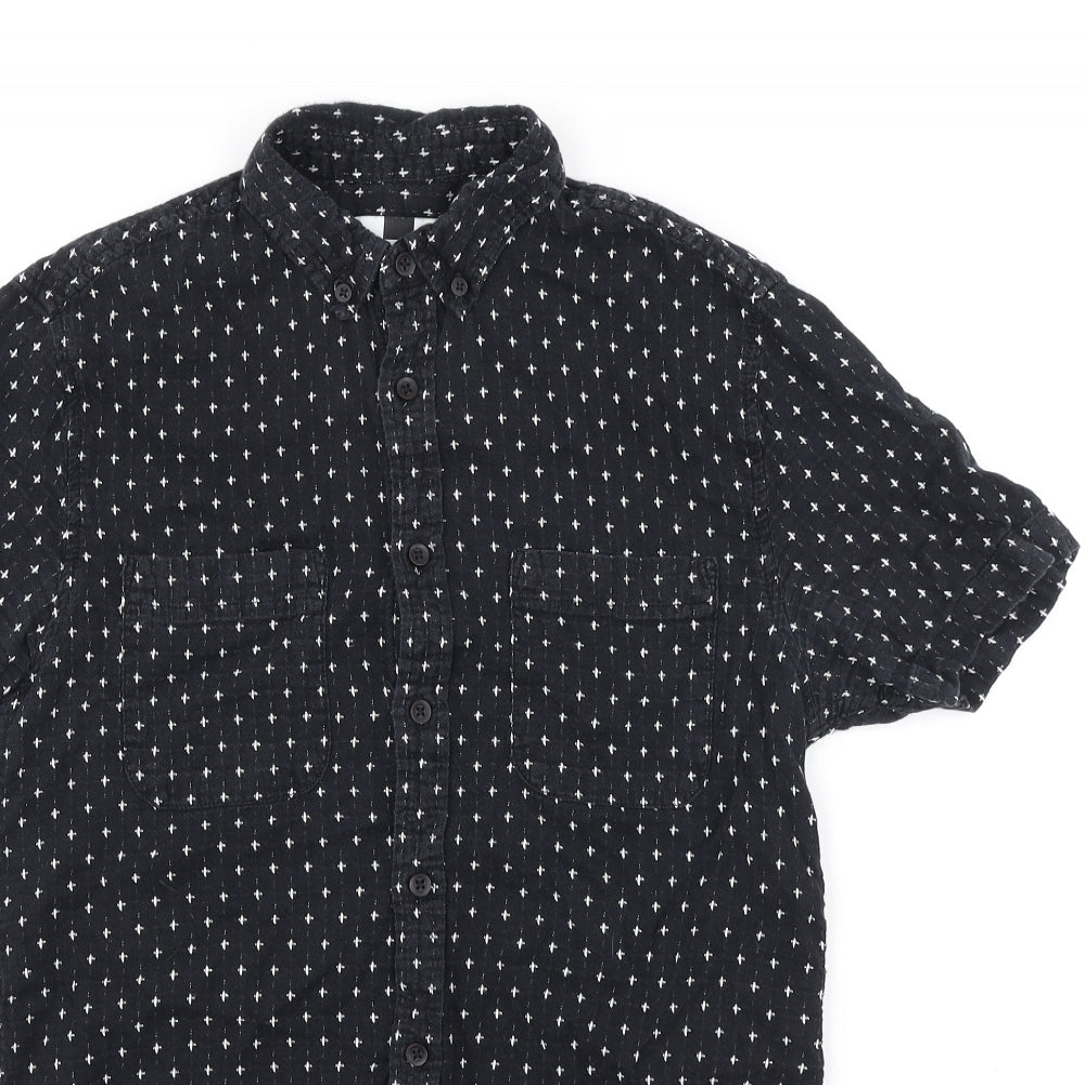 Topman Mens Black Geometric Cotton Button-Up Size XS Collared Button