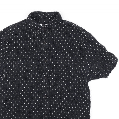Topman Mens Black Geometric Cotton Button-Up Size XS Collared Button