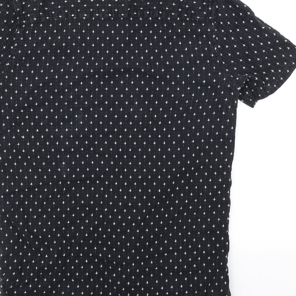 Topman Mens Black Geometric Cotton Button-Up Size XS Collared Button