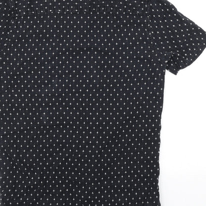 Topman Mens Black Geometric Cotton Button-Up Size XS Collared Button