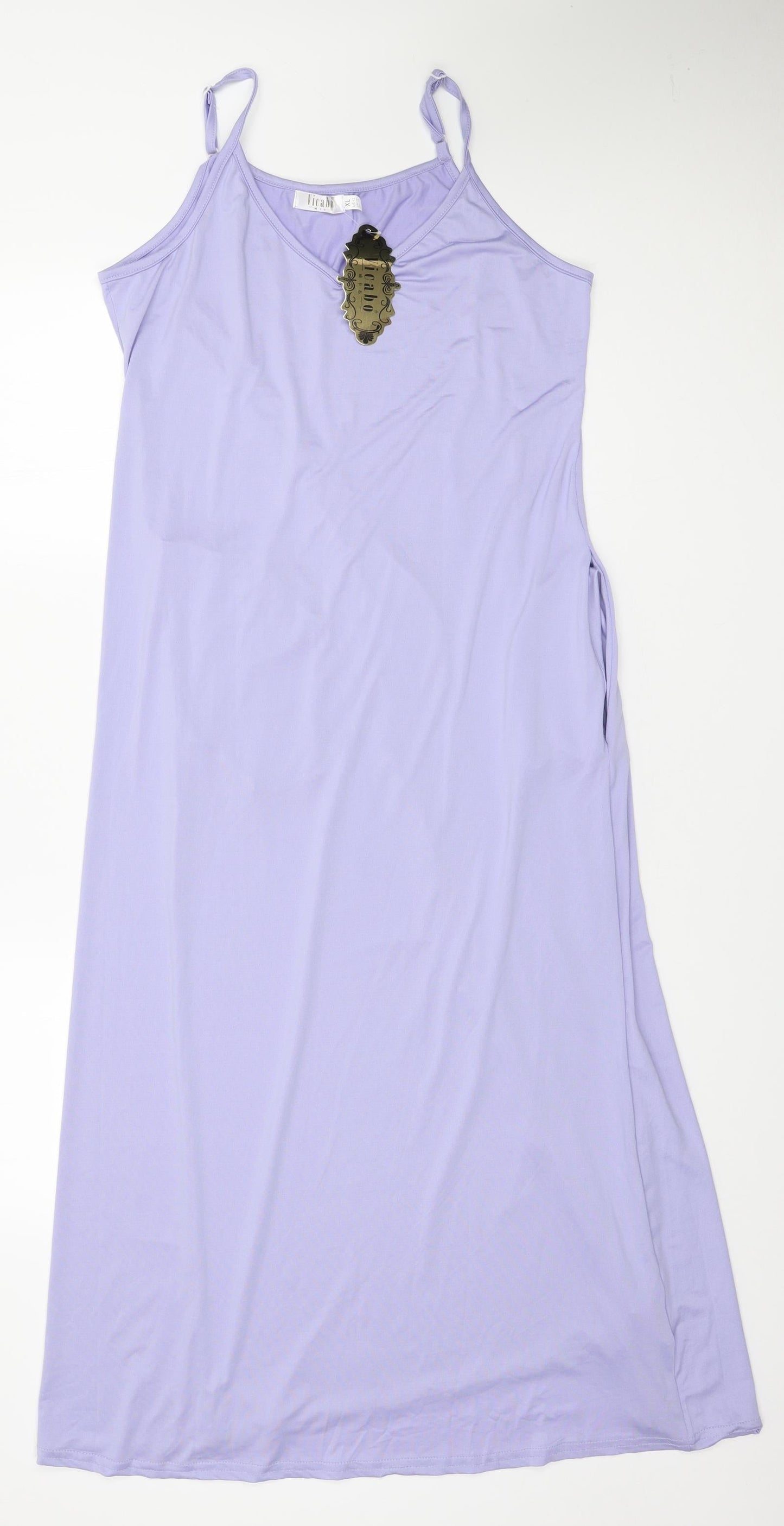 Vicabo Womens Purple Polyester Tank Dress Size 14 V-Neck Pullover