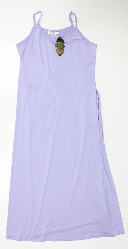 Vicabo Womens Purple Polyester Tank Dress Size 14 V-Neck Pullover