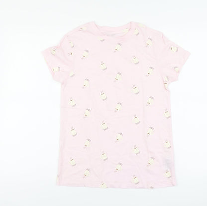 Primark Womens Pink Geometric Cotton Basic T-Shirt Size XS Round Neck - I Like You A Latte