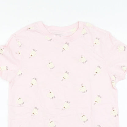 Primark Womens Pink Geometric Cotton Basic T-Shirt Size XS Round Neck - I Like You A Latte