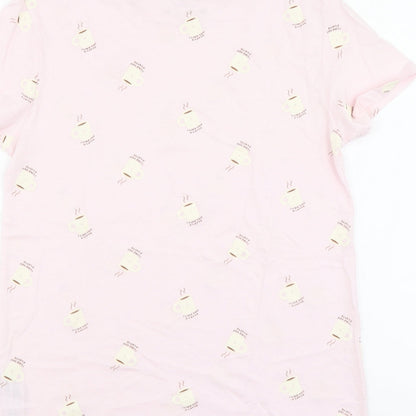 Primark Womens Pink Geometric Cotton Basic T-Shirt Size XS Round Neck - I Like You A Latte