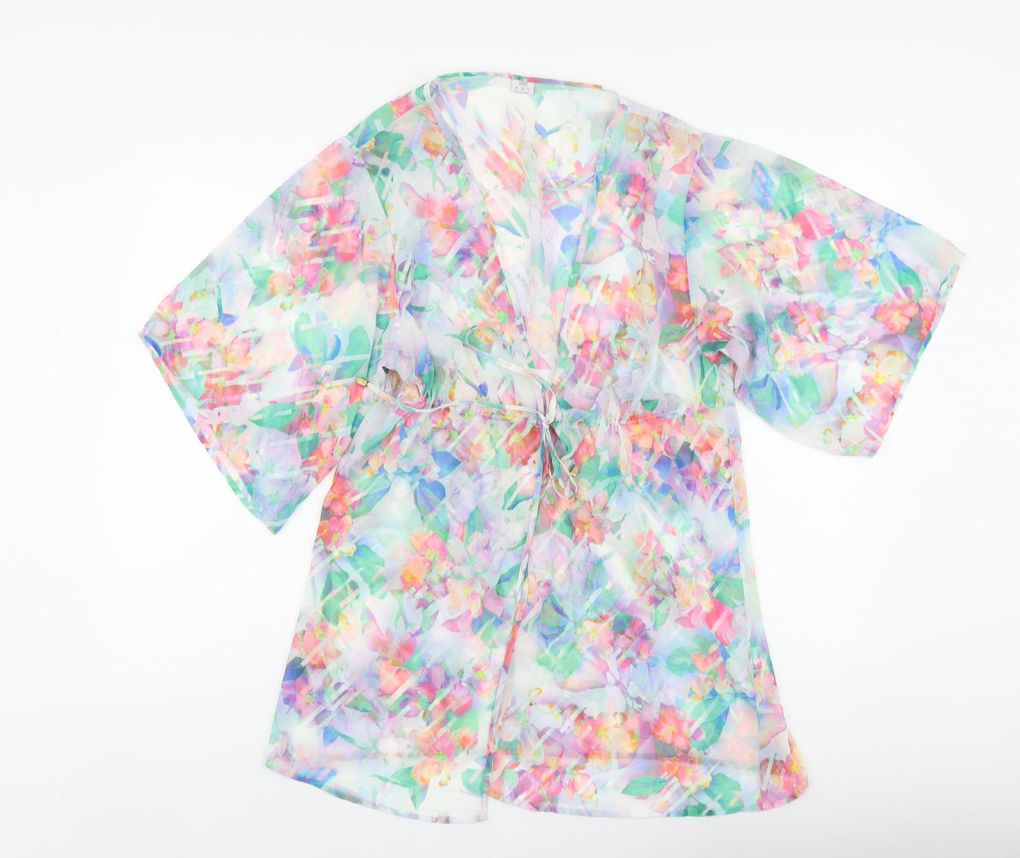 F&F Womens Multicoloured Floral Polyester Kimono Blouse Size S V-Neck - Beachwear