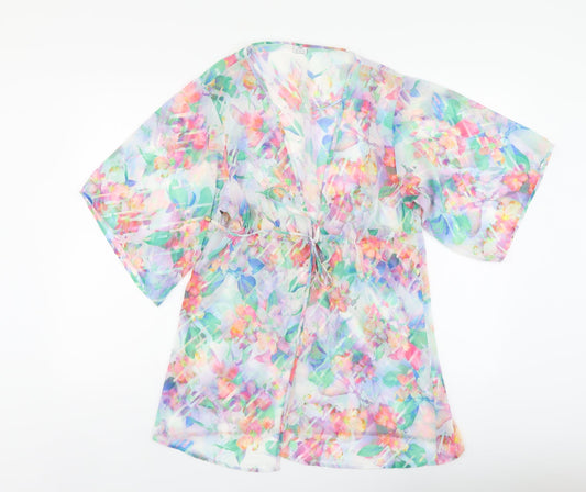 F&F Womens Multicoloured Floral Polyester Kimono Blouse Size S V-Neck - Beachwear