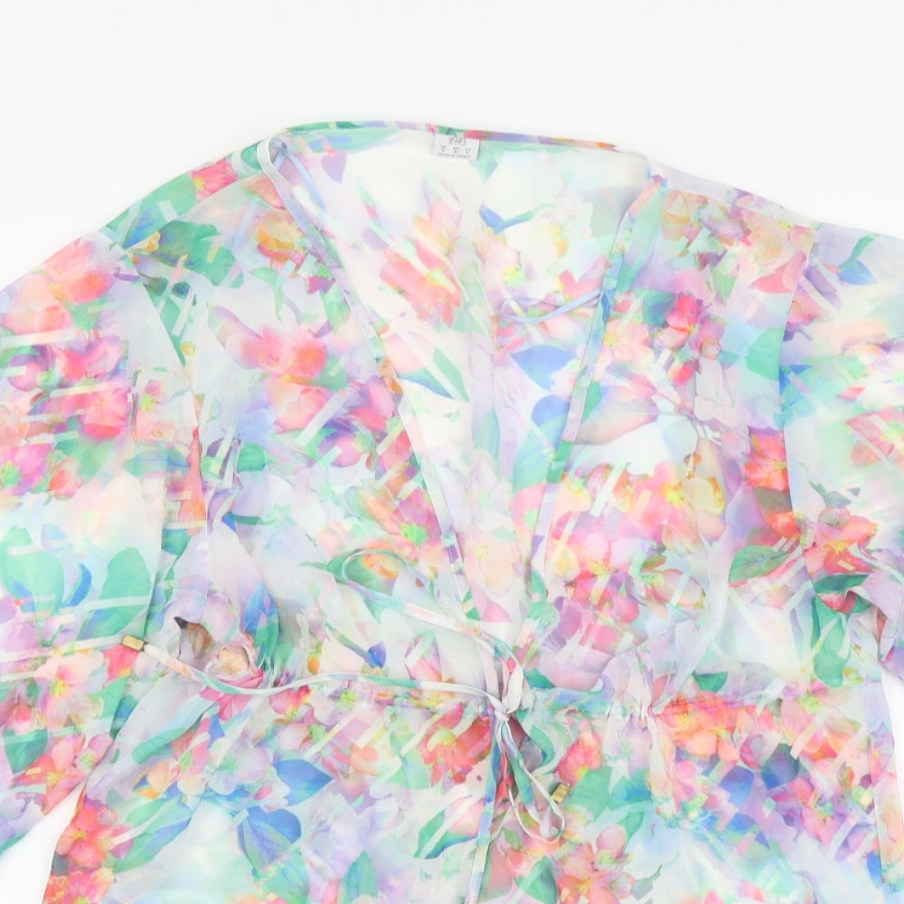 F&F Womens Multicoloured Floral Polyester Kimono Blouse Size S V-Neck - Beachwear