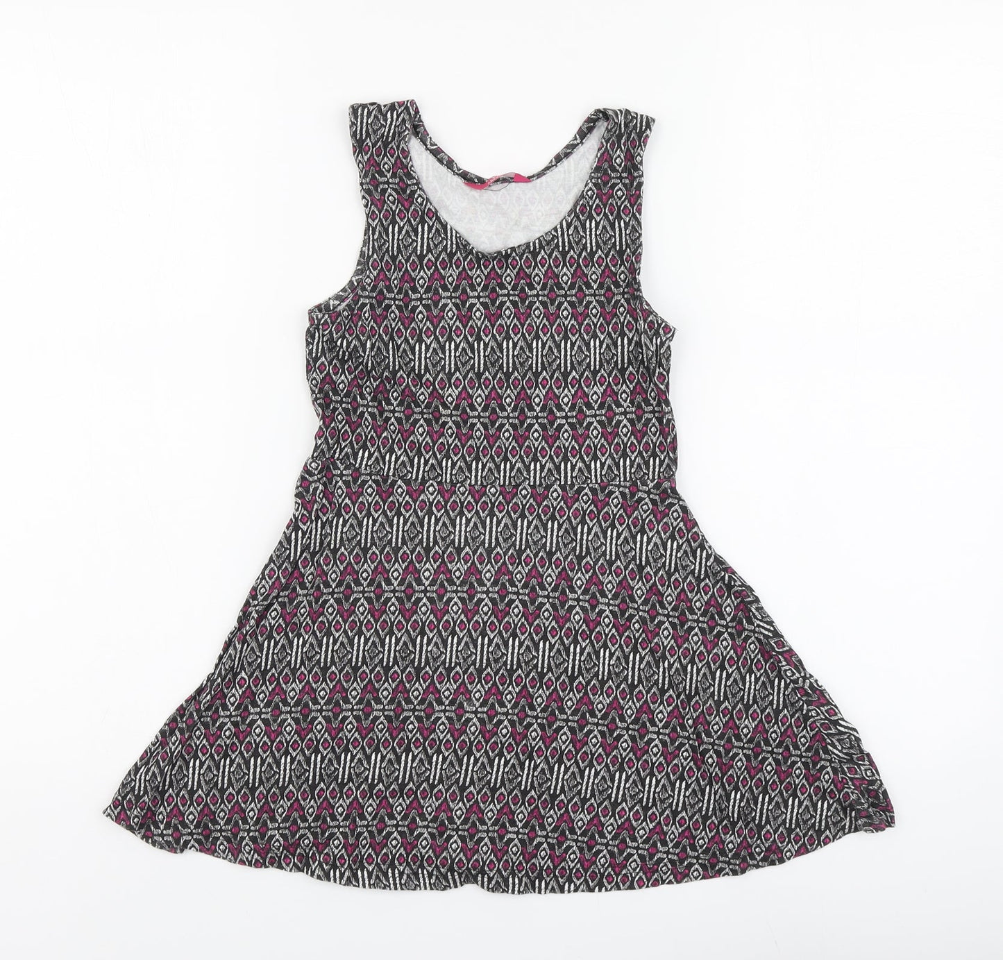 YD Girls Multicoloured Geometric Cotton Skater Dress Size 7-8 Years Round Neck