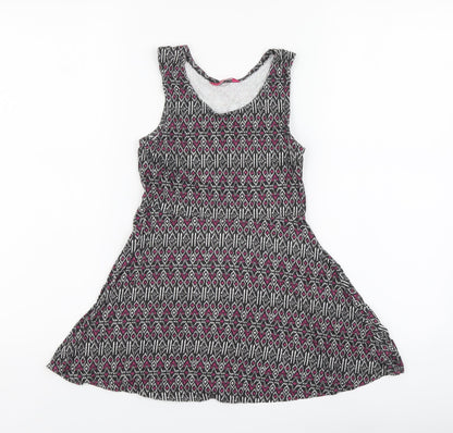 YD Girls Multicoloured Geometric Cotton Skater Dress Size 7-8 Years Round Neck
