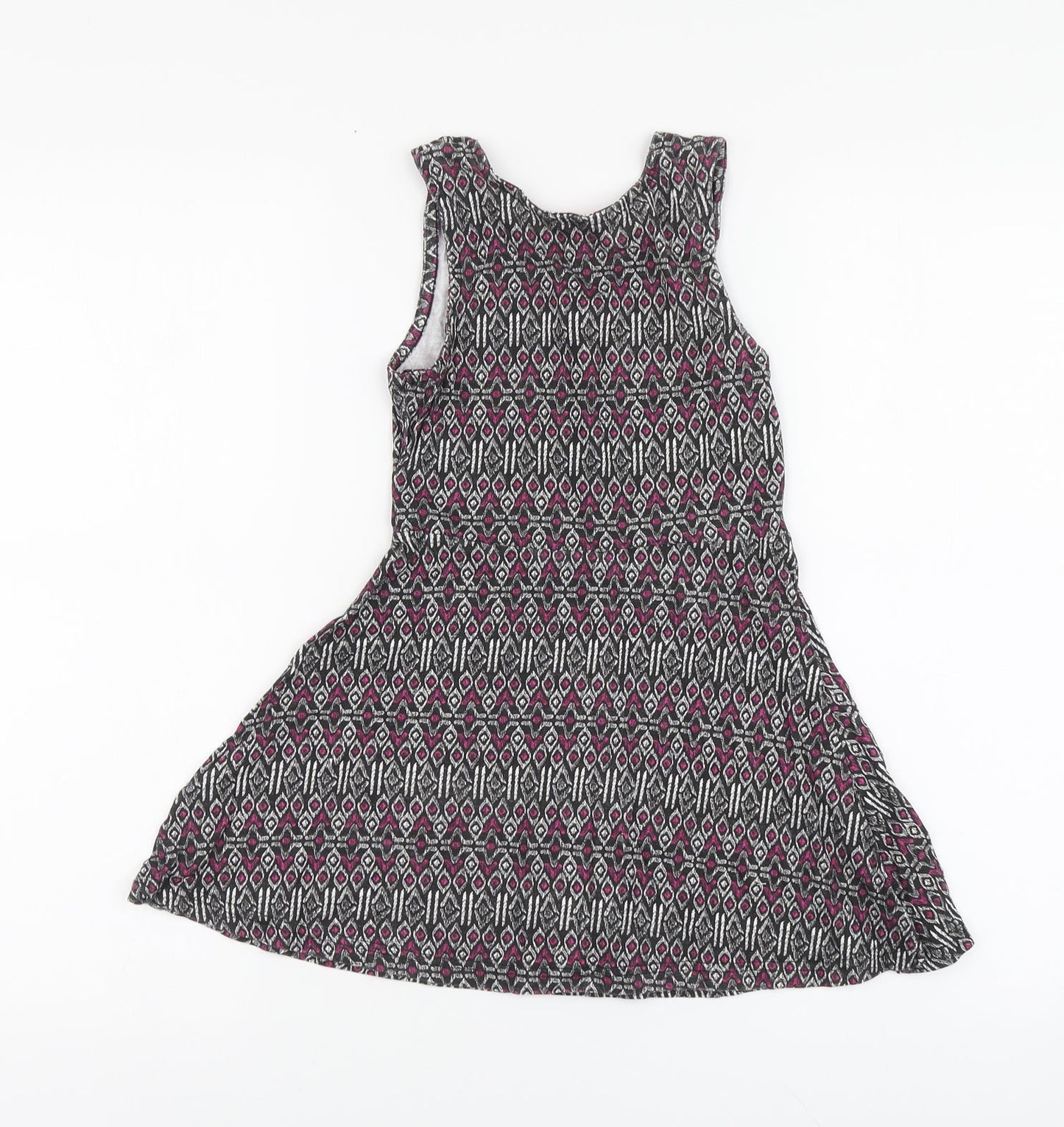 YD Girls Multicoloured Geometric Cotton Skater Dress Size 7-8 Years Round Neck