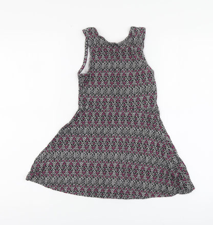 YD Girls Multicoloured Geometric Cotton Skater Dress Size 7-8 Years Round Neck