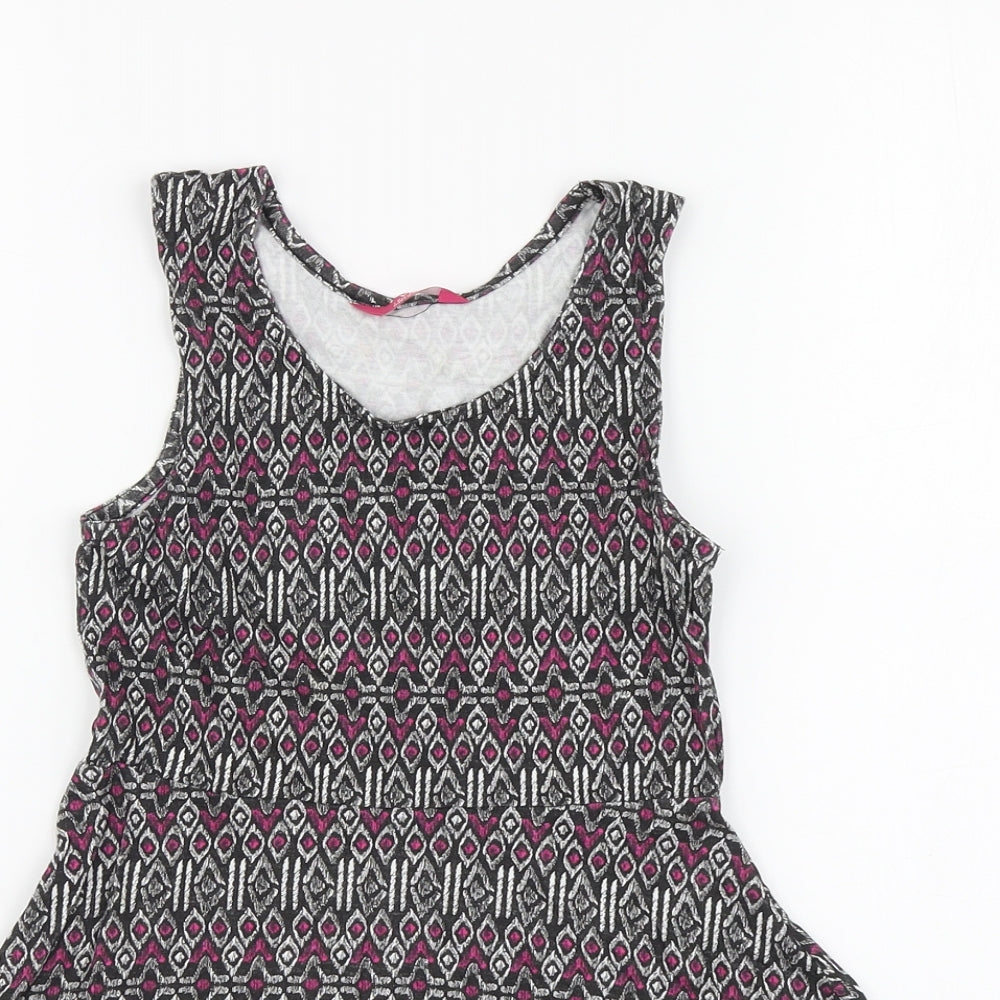 YD Girls Multicoloured Geometric Cotton Skater Dress Size 7-8 Years Round Neck