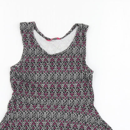 YD Girls Multicoloured Geometric Cotton Skater Dress Size 7-8 Years Round Neck