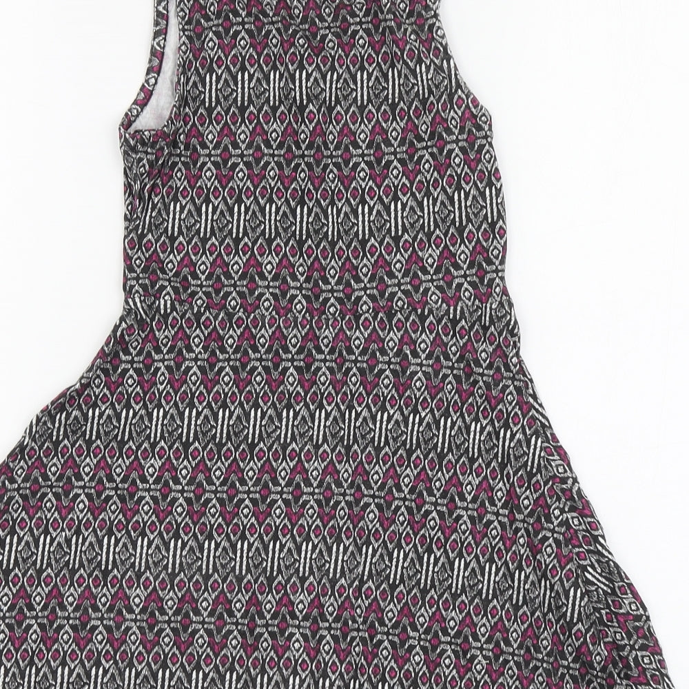 YD Girls Multicoloured Geometric Cotton Skater Dress Size 7-8 Years Round Neck