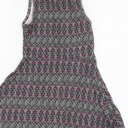 YD Girls Multicoloured Geometric Cotton Skater Dress Size 7-8 Years Round Neck