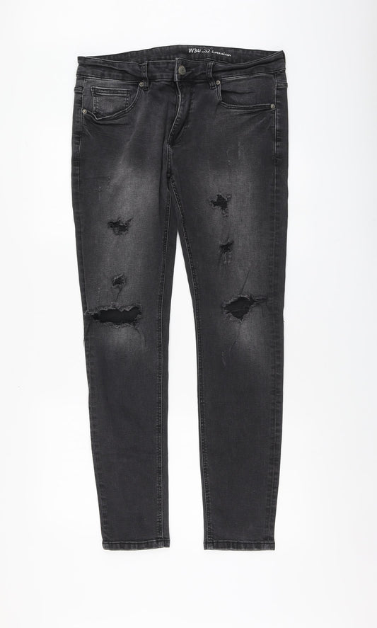 Denim & Co. Mens Grey Cotton Skinny Jeans Size 34 in L30 in Regular Button