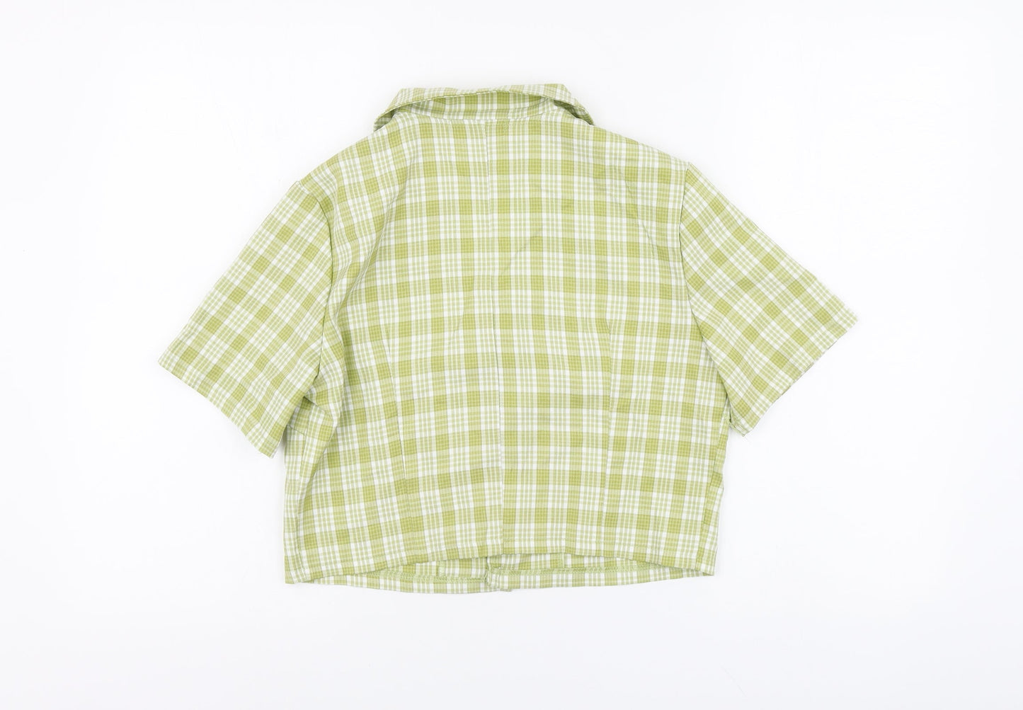 SheIn Womens Green Plaid Polyester Cropped Button-Up Size XS Collared