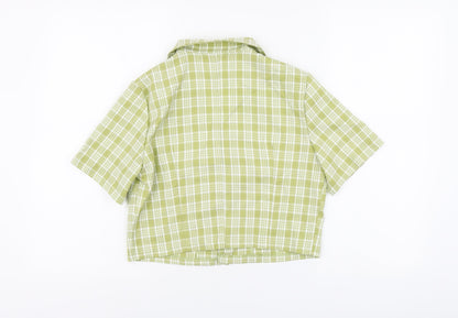 SheIn Womens Green Plaid Polyester Cropped Button-Up Size XS Collared